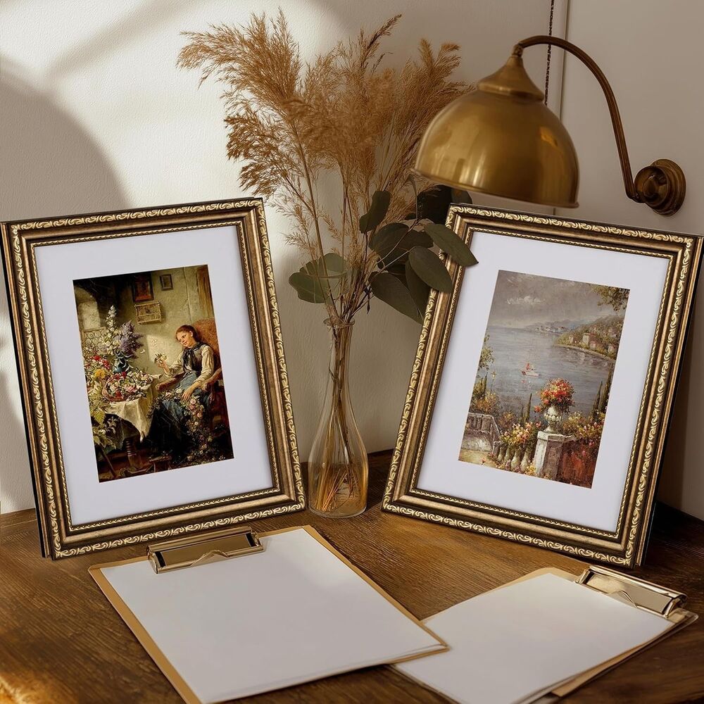 8x10 Picture Frames Set of 3 Gold Photo Frame with Mat Glass Cover Wall Decor